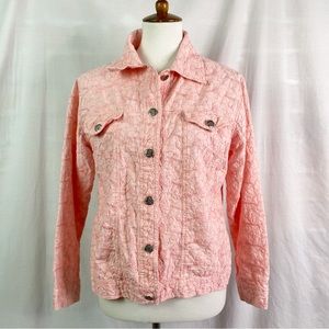 Vintage Light Pink Flower Embroidered Lightweight Jean Jacket Lg